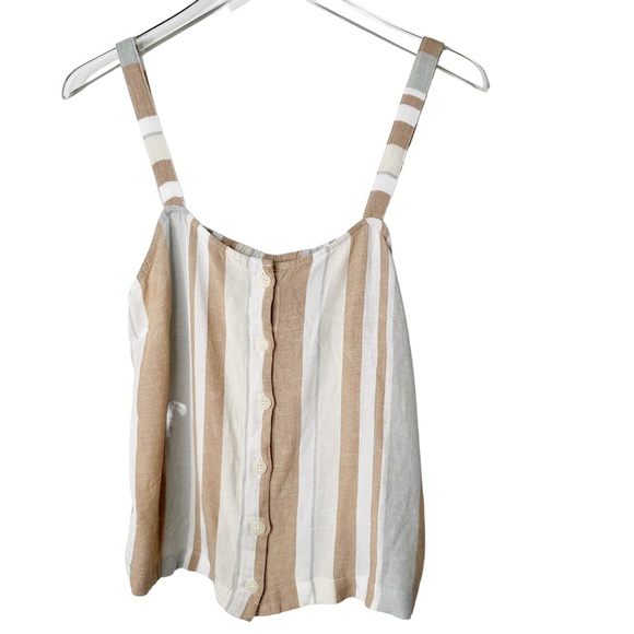 Thread & Supply Tan Stripe Organic Linen Crop Tank Medium - Picture 2 of 8